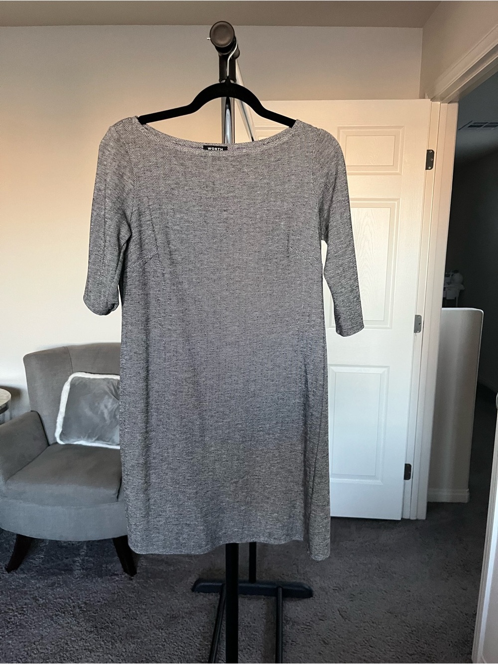 Worth Grey Boatneck Knit Midi Dress